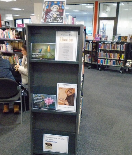 The Library's 'Saint Thomas Aquinas' display. Including information about Saint Thomas Aquinas, after whom the College is named.