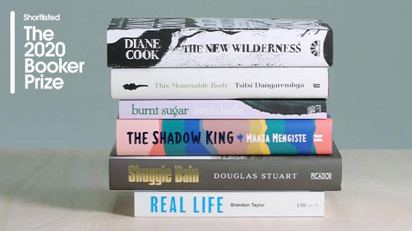 pile of books from the 2020 booker prize short list
